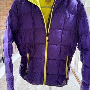 Eddie Bauer Purple Puffer Jacket with Yellow Trim